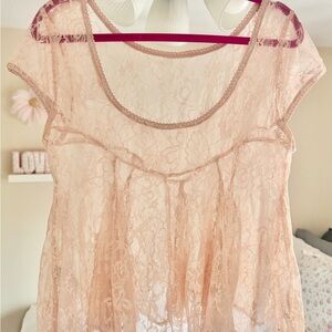 Eclipse Sheer Lace Short Sleeve Babydoll Top